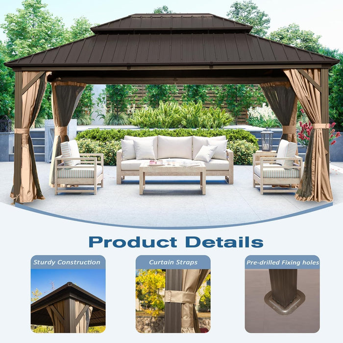 Domi 10x14 EspressoBrown All Weather Gazebo OutdoorPatio