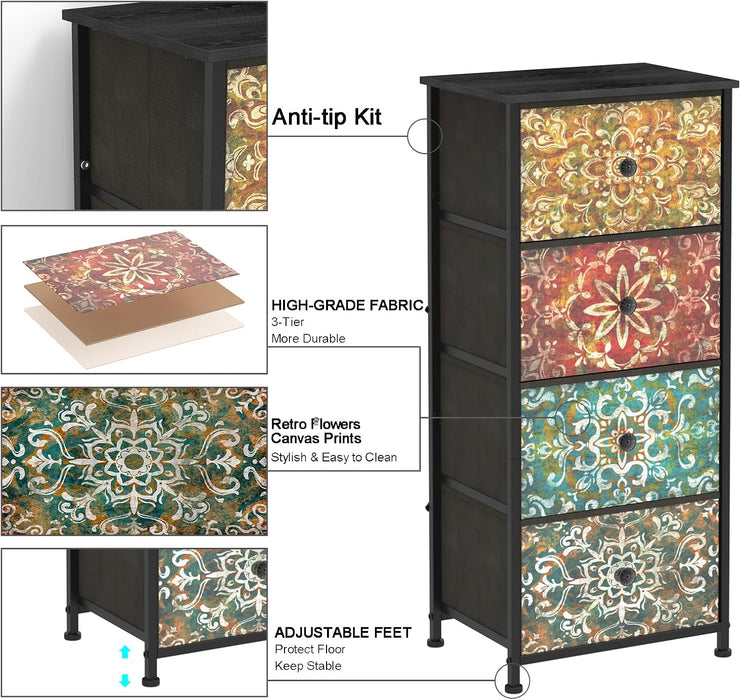 Mandala Fabric Drawers Dresser Narrow Chest Bedroom