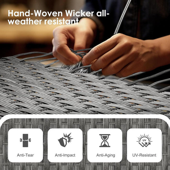 Outdoor Patio Furniture Set with Coffee Table,7 Pieces Half-Moon Curved Outdoor Sectional Sofa and Side Table Waterproof Cover, Wicker Rattan Patio Coversation Set for Porch,Backyard,Pool(Grey)