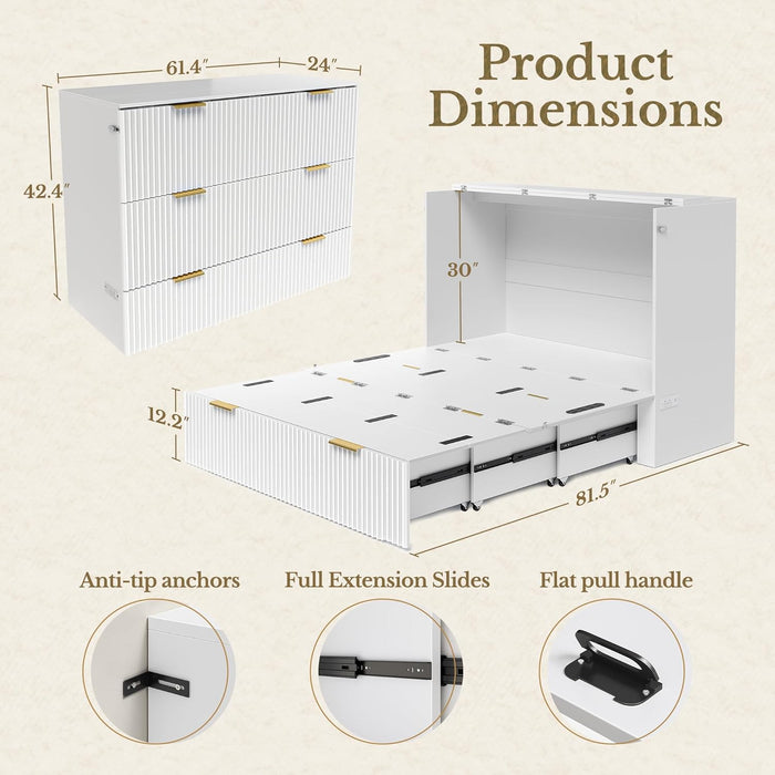 White Queen Murphy Bed Featuring Integrated Charging