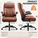 Office Chair, Ergonomic Desk Chair with Lumbar Support for Lower Back Pain Relief, Executive Leather Chair with Padded Flip-Up Armrests and Wheels, Brown