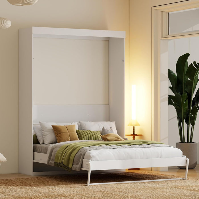 65 Inch Queen White Murphy Bed FlexibleSlatSystemEnhanced