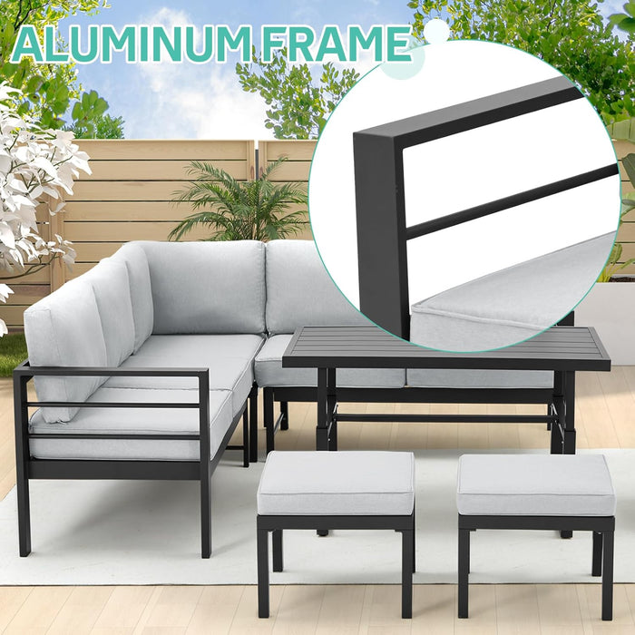 All Weather Aluminum Frame Patio Conversation Set, 7 Pieces Outdoor Patio Furniture, Patio Furniture Set, Outdoor Patio Set for Lawn, Garden, Balcony, Poolside, Conversation Set(Grey