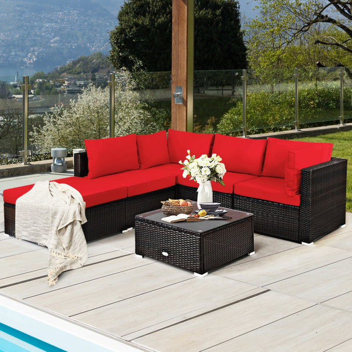 6 Pieces Outdoor Patio Rattan Sectional Sofa Set with Coffee Table