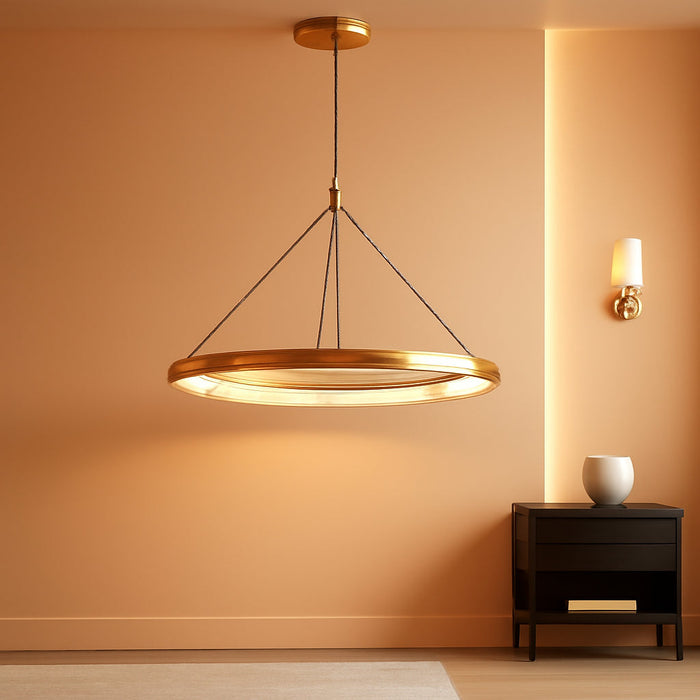 Modern Gold Ring Pendant Light 24Inch Faceted Geometric Chandelier