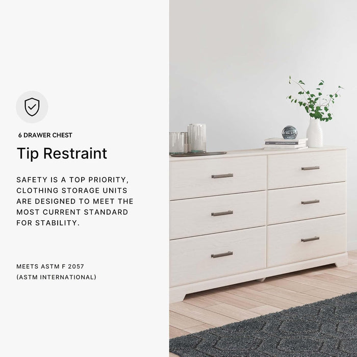 Signature Design by Ashley Stelsie 6 Drawer Bedroom Dresser, White, 60 Inch
