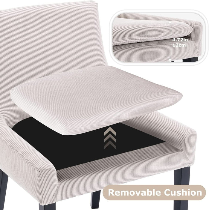 Modern Dining Chairs Set of 4, Upholstered Corduroy Accent Side Leisure Chairs with Mid Back and Wood Legs for Living Room/Dining Room-Beige