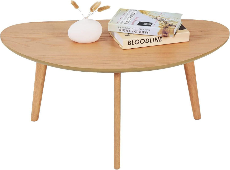 Small Oval Coffee Table Mid Century Modern for Living Room Center Minimalist Display Coffe Table,Nature Wood,18.9" D X 33.47" W 15.75" H