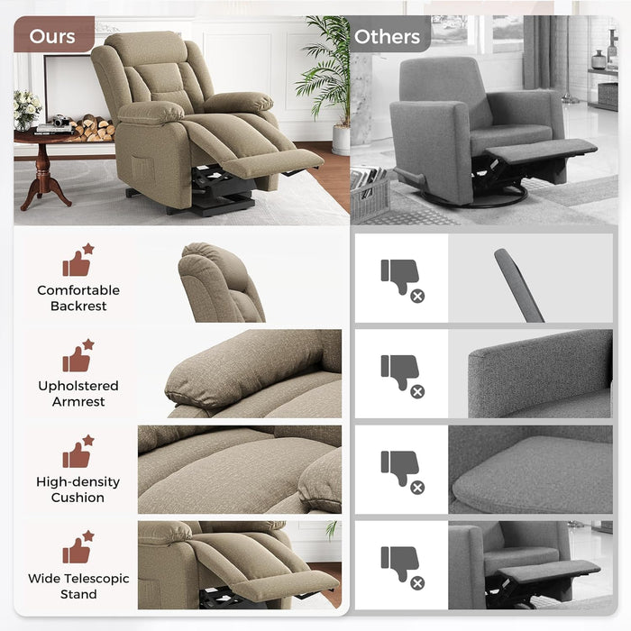 Power Lift Recliner Chair for Elderly Indoor Living Room Reclining Chairs Lounge Chairs Single Sofa with Side Pockets and Remote Control for Bedroom（Brown）