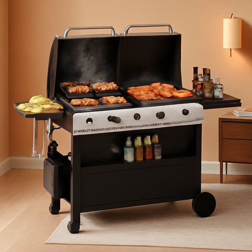 Propane Gas Grill and Griddle Combo with Porcelain-Enameled Cast Iron Grates, Dual Outdoor BBQ Grill with Flat Top Griddle for Barbecue, 696 SQ.IN. Cooking Area