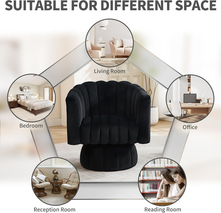 Swivel Accent Barrel Chair Set of 2- Cute Comfy Small round 360° Arm Chair Velvet Sofa Club Reading Chair for Living Room Bedroom Office Black