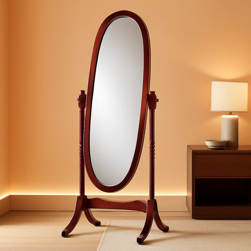 Traditional Queen Anna Style Wood Floor Cheval Mirror, Cherry Finish