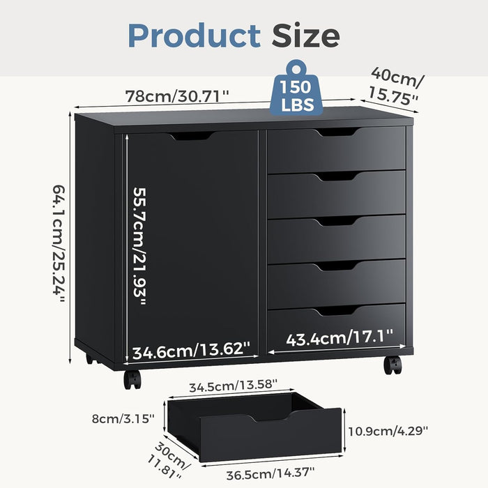 Black Premiumgrade Five Drawer File Cabinet Wheels