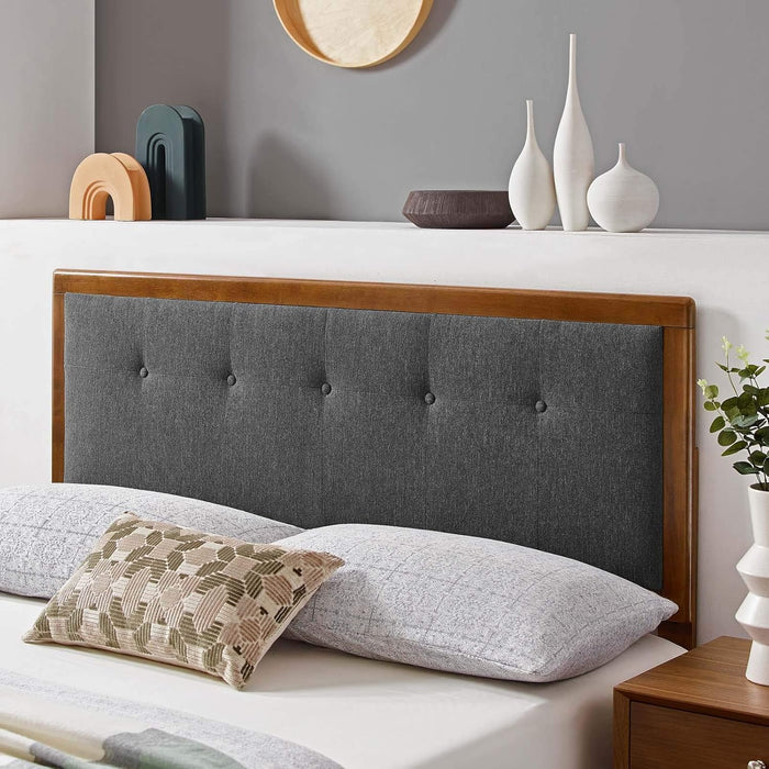 Draper Tufted Queen Fabric and Wood Headboard in Walnut Charcoal