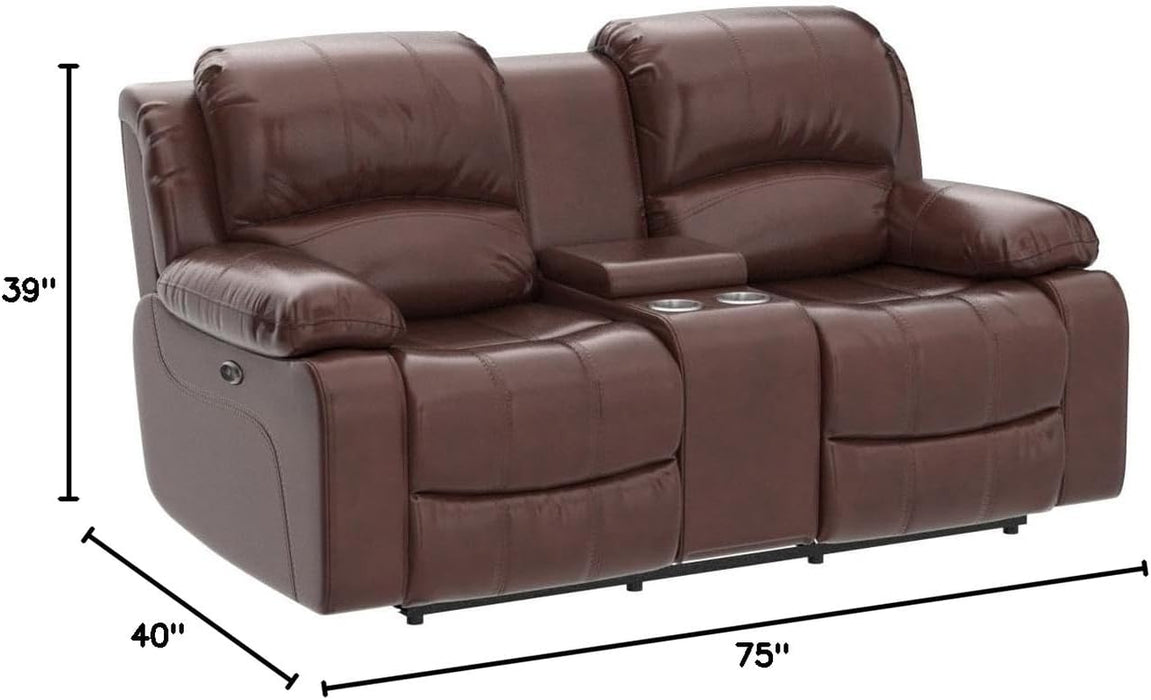 Power Reclining Bonded Leather Living Room Set (Brown, Loveseat)