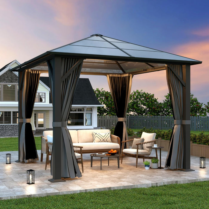 10x10 Ft Outdoor Gazebo Polycarbonate Roof SteelFrame