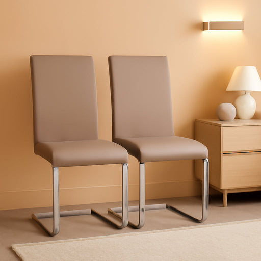 Dining Chairs High Back Leather Side Chairs Dining Living Room Chairs Upholstered Armless Chair with Metal Legs Home Kitchen Furniture Modern, 1 Package of 2Pcs, Light Brown