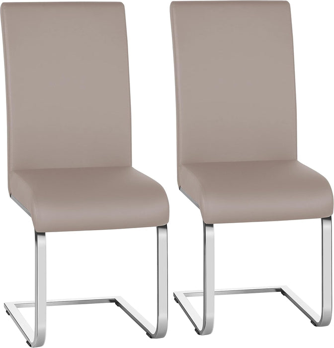 Dining Chairs High Back Leather Side Chairs Dining Living Room Chairs Upholstered Armless Chair with Metal Legs Home Kitchen Furniture Modern, 1 Package of 2Pcs, Light Brown