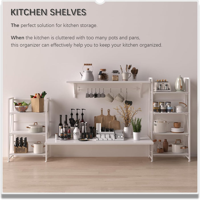 No Assembly Folding Bookshelf Storage Shelves 3 Tier Vintage Bookcase Standing Racks for Bedroom Living Room Home Office