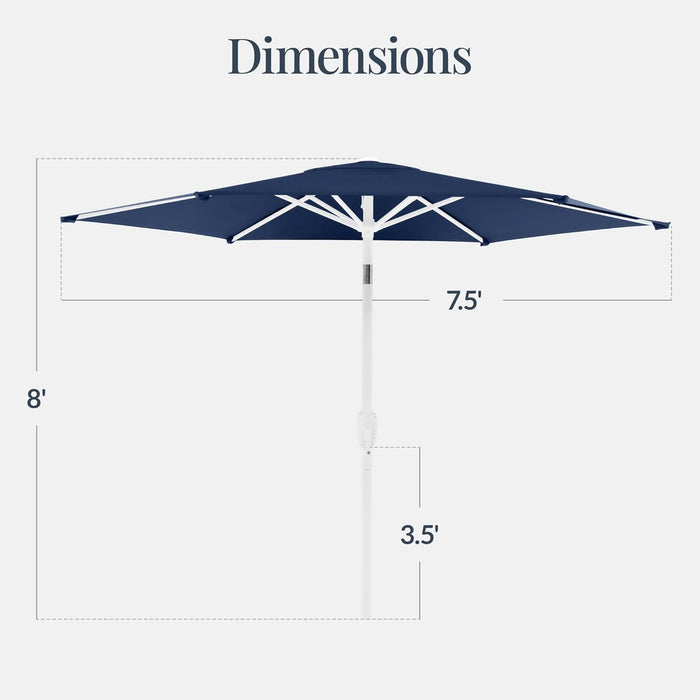 Best Choice Products 7.5Ft Patio Umbrella White Pole, Outdoor Market Umbrella with Push Button Tilt and Crank Lift, Steel Pole Umbrella for Backyard Patio Garden Pool Outdoor Shade - Navy