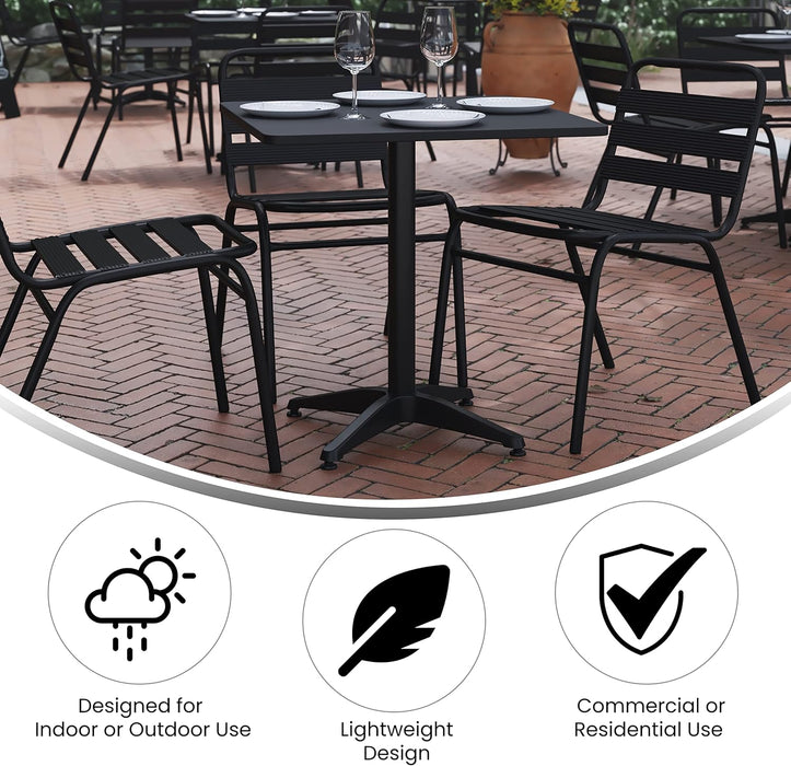 Rhea 27.5" Square Glass Metal Table with 4 Slat Back Chairs - Black - 5 Piece Patio Set - All-Weather for Indoor/Outdoor Use