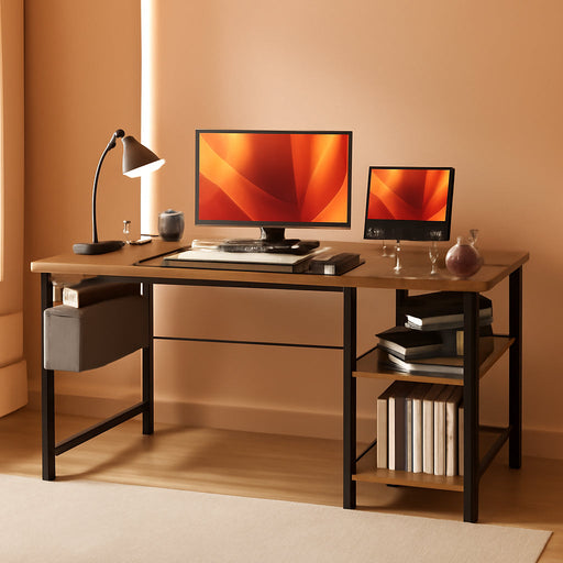 Small L-Shaped Desk with Storage Shelves