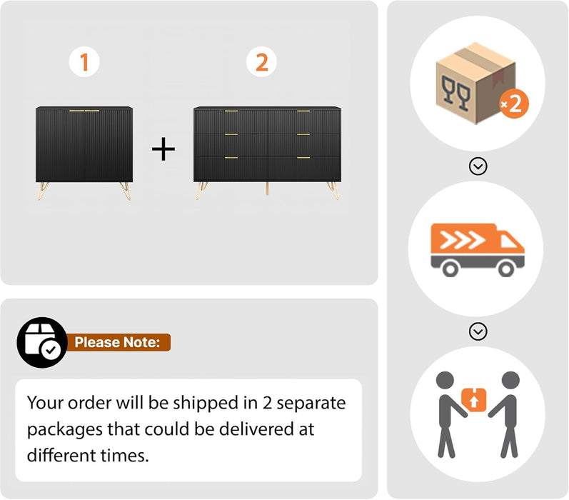 78” Fluted TV Stand for Tvs up to 80 Inch, Entertainment Center with Storage and Adjustable Shelves, Modern Media Console with Golden Handles for Living Room, Black