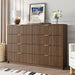 55" Wide Fluted 8-Drawer Double Dresser for Bedroom, Walnut