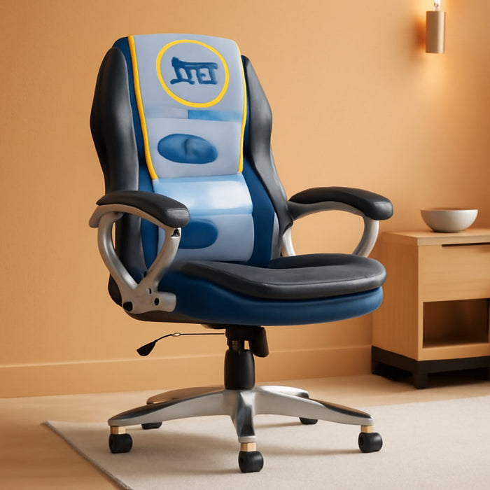 Executive Office Padded Arms, Adjustable Ergonomic Gaming Desk Chair with Lumbar Support, Faux Leather and Mesh, Black/Blue