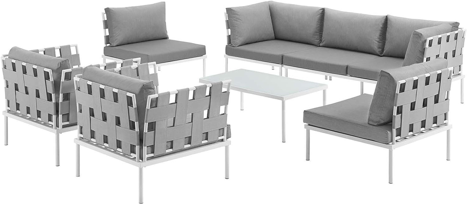Harmony 8-Piece Aluminum Outdoor Patio Furniture Sectional Sofa Set with Cushions in White Gray