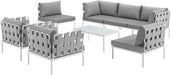 Harmony 8-Piece Aluminum Outdoor Patio Furniture Sectional Sofa Set with Cushions in White Gray