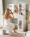 Vanity Desk with Mirror and Lights, 43.5" Makeup Vanity with 3 Adjustable Lighting Modes, Large Vanity Desk with Sliding Mirror with 4 Drawers & 2 Cabinets, Power Outlets, White