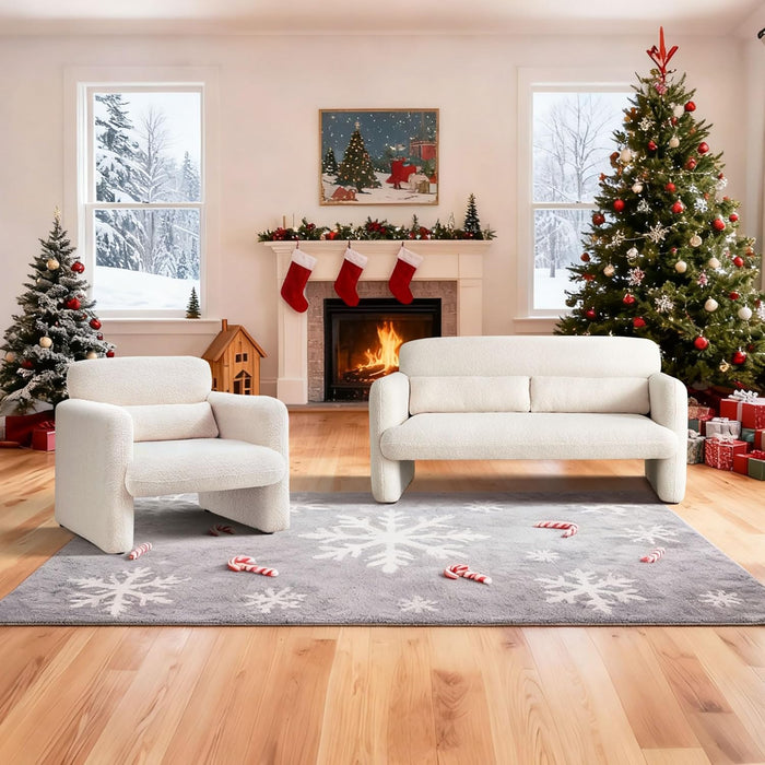 33.86" Accent Chairs, Modern Sherpa Fabric Armed Chair Comfy Upholstered Armchair Leisure Single Sofa Chair with a Waist Pillow for Bedroom, Office and Living Room