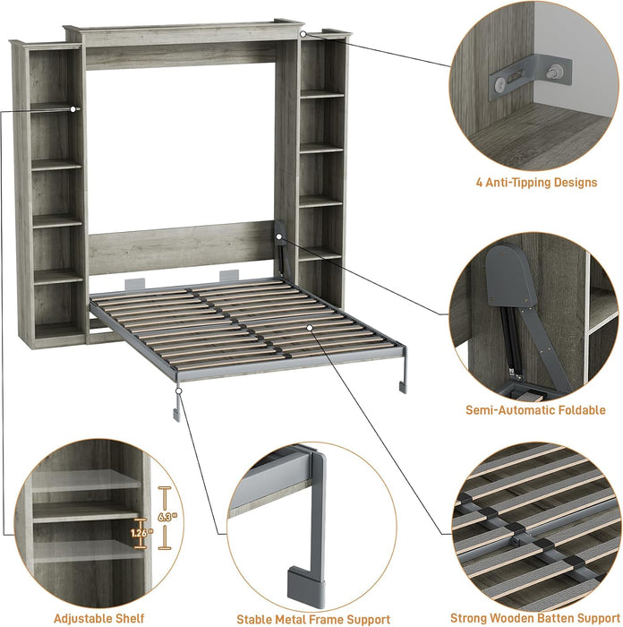 Queen Murphy Bed Cabinet Grey Space-Saving Solution