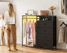 Black All-In-One Dresser With Clothes Rack Storage