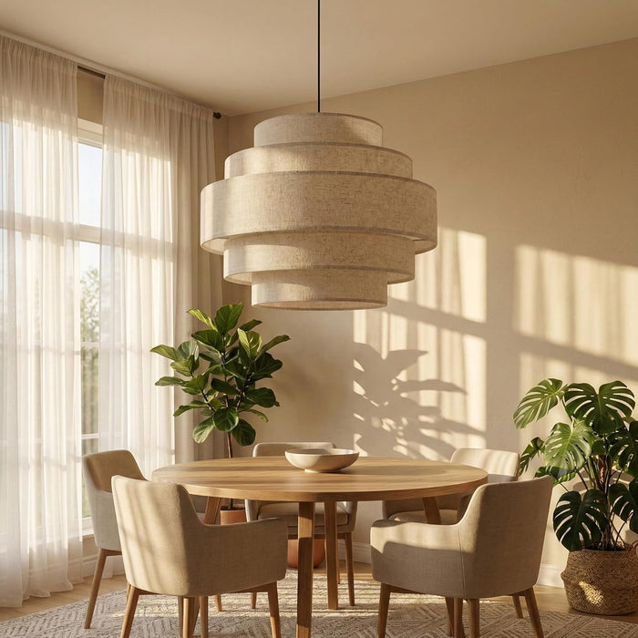 FiveTier Farmhouse Pendant Light Beige Linen Shade