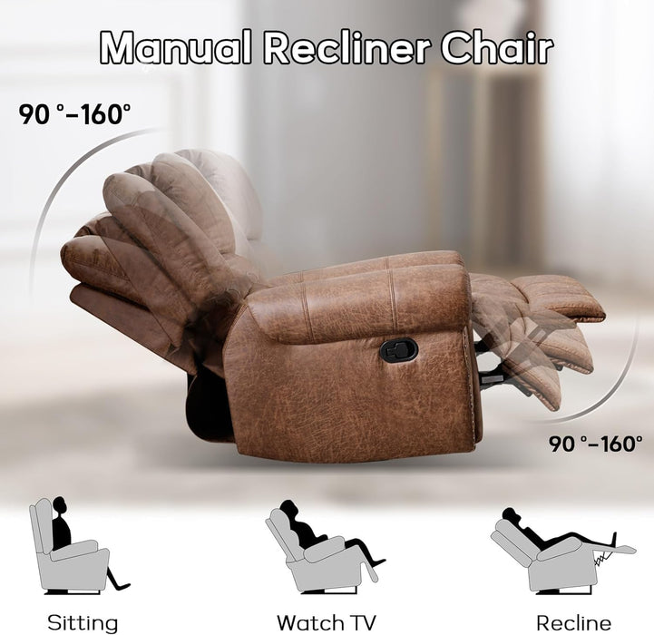 Manual Recliner Sofa Set, Faux Leather Reclining Living Room Set, Included Single Recliner Chair and Loveseat Manual Recliner Sofa, Brown(Recliner+ Loveseat)