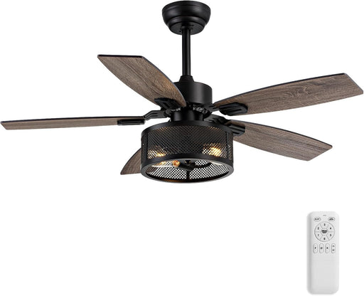 42 Inch Ceiling Fans with Lights and Remote Control, Ceiling Fan for Bedroom Living Room and Patio, Caged Ceiling Fan for Indoor and Outdoor