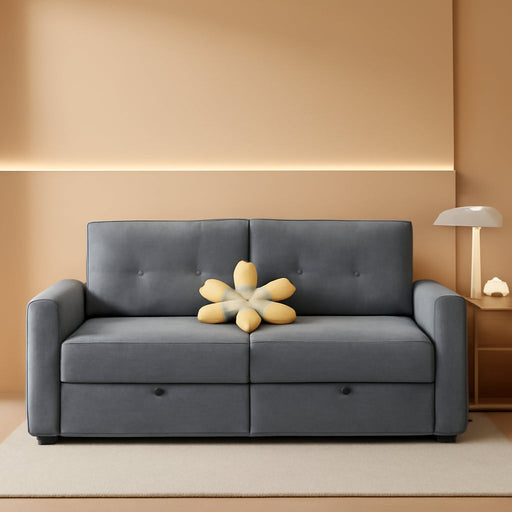 Gray Queen CorduroyTexture Transformable Sofa Bed USB