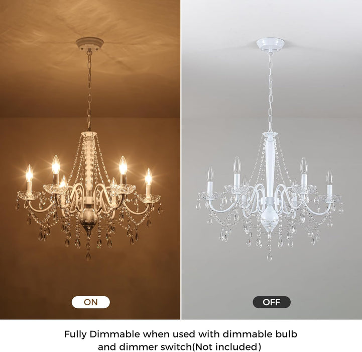 White Crystal Chandelier Six Light Dining Fixtures