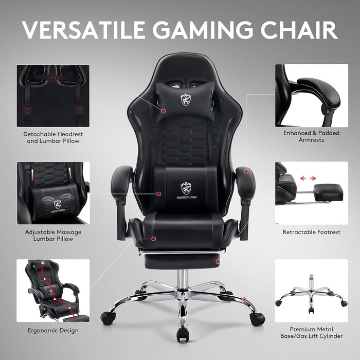 Gaming Chair,Computer Office Chair with Massage,Gel Pad,Black