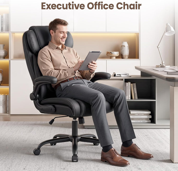 Ergonomic Office Chair, Big and Tall Leather Desk Chair with Lumbar Support