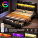 Full Size with 2 Storage Drawers and Charging Station, Upholstered Bed with Storage Headboard and LED Light, Heavy Duty Metal Frame Support, No Box Spring Needed, Noise Free, PU Leather Black