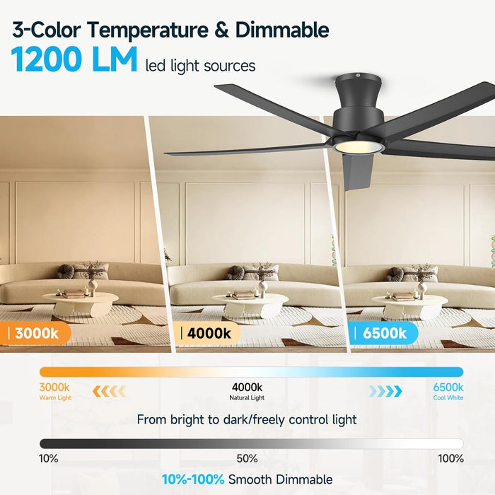 52-Inch Quiet Smart Black Ceiling Fan Brushless
