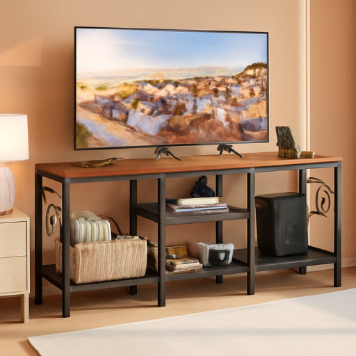 TV Stand with Power Outlets, Entertainment Center with Open Storage Shelves for Tvs up to 55 Inch, TV Media Console Table with Soundbar Shelf for Living Room, Bedroom, Rustic Brown