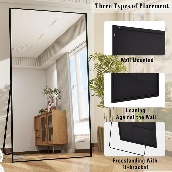 76"X34" Rectangle Full Body Floor Mirrors, Full Length Mirror Hanging or Leaning, Aluminum Alloy Frame Wall Mirror for Bedroom, Dressing Room, Black