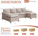 110Inch UShaped Sectional Sofa Double Chaise Beige