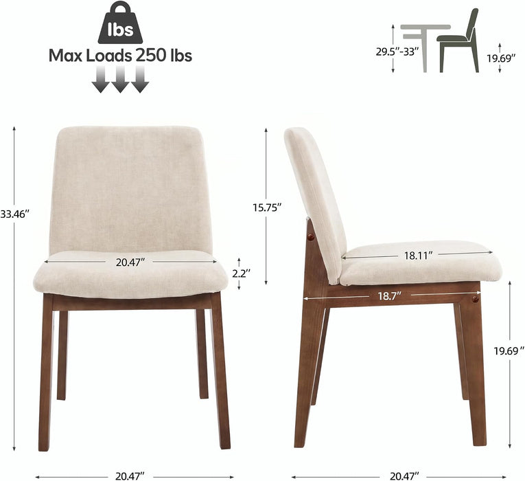 Wooden Dining Chairs Set of 4, Mid Century Modern Kitchen Chairs with Ergonomic Back & Upholstered Linen for Kitchen Dining Vanity, Beige