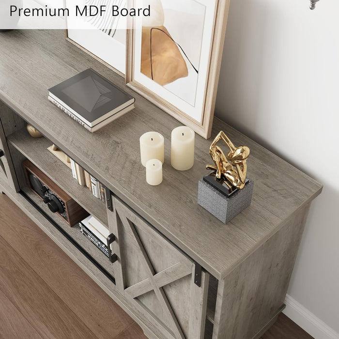 Farmhouse Tv Stand for 65 Inches Tvs, Entertainment Center with Storage and Sliding Barn Doors, Adjustable Shelf Modern Media TV Console TV Stand Table for Living Room, Bedroom, Grey