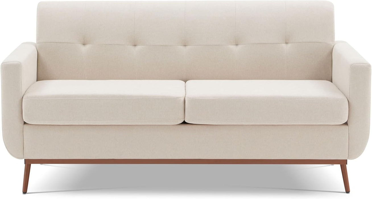 Beige Mid-Century Loveseat Sofa: Easy Assembly, Solid Wood